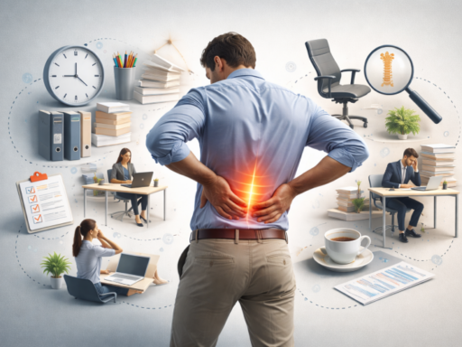 hombre en oficina con dolor de espalda